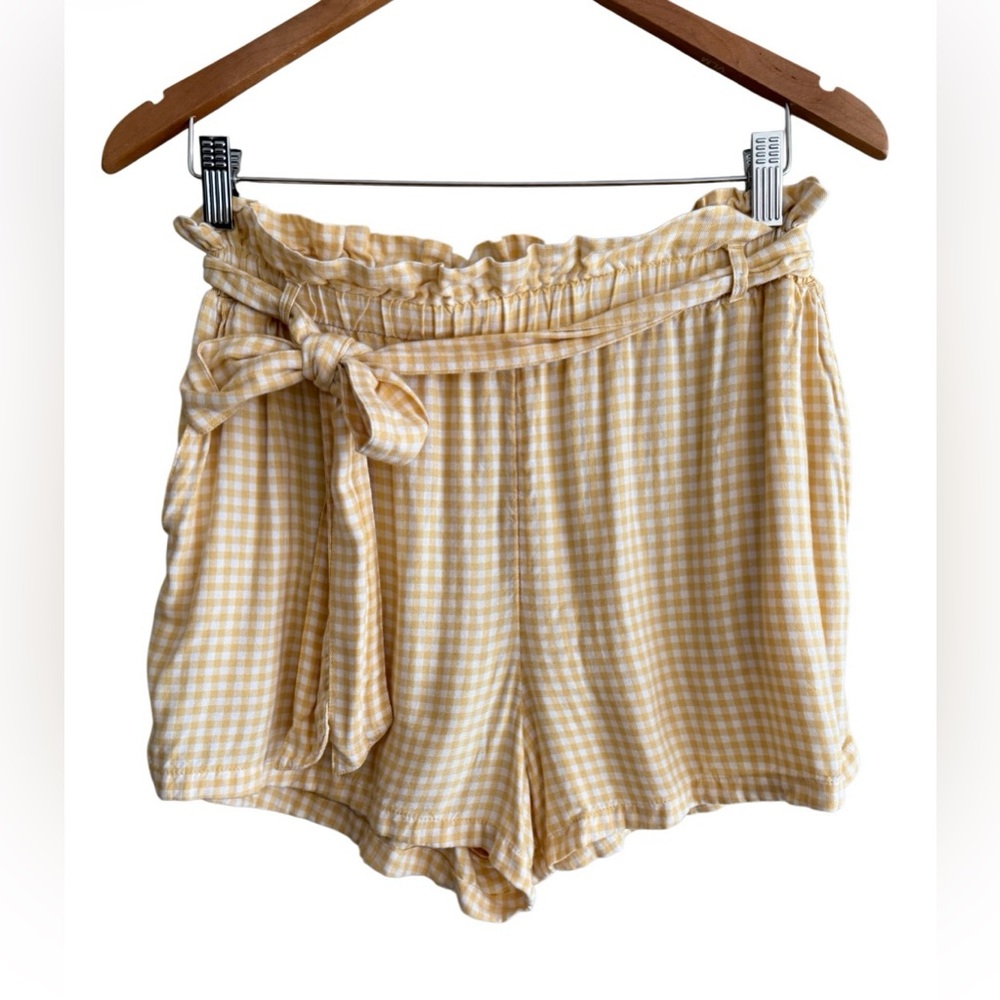 Hollister Yellow Checkered High Waist Shorts With Elastic Waistband and Tie